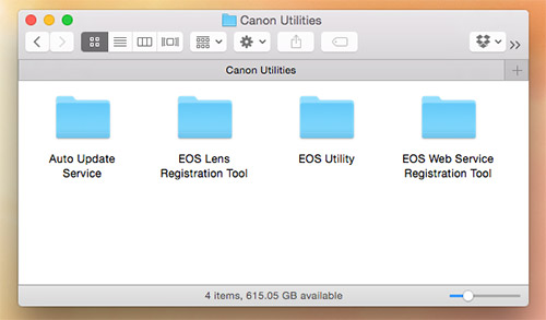 Canon Utilities Folder in Applications on the Mac. Click into EOS Utility and then Open EOS Utility