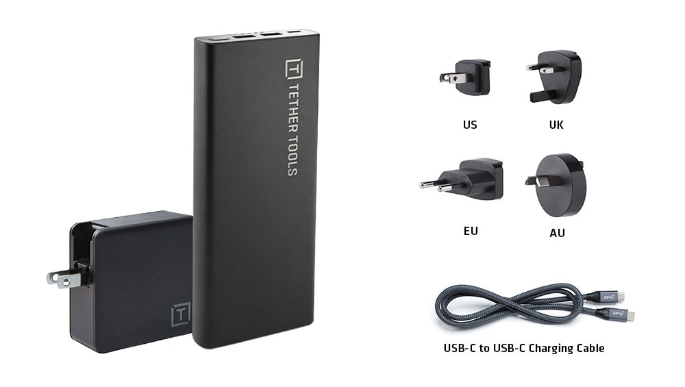 ONsite USB-C 87W 26,000 mAh PD Battery Pack & Wall Charger Bundle with US plug, EU plug, Uk plug, and AU plug