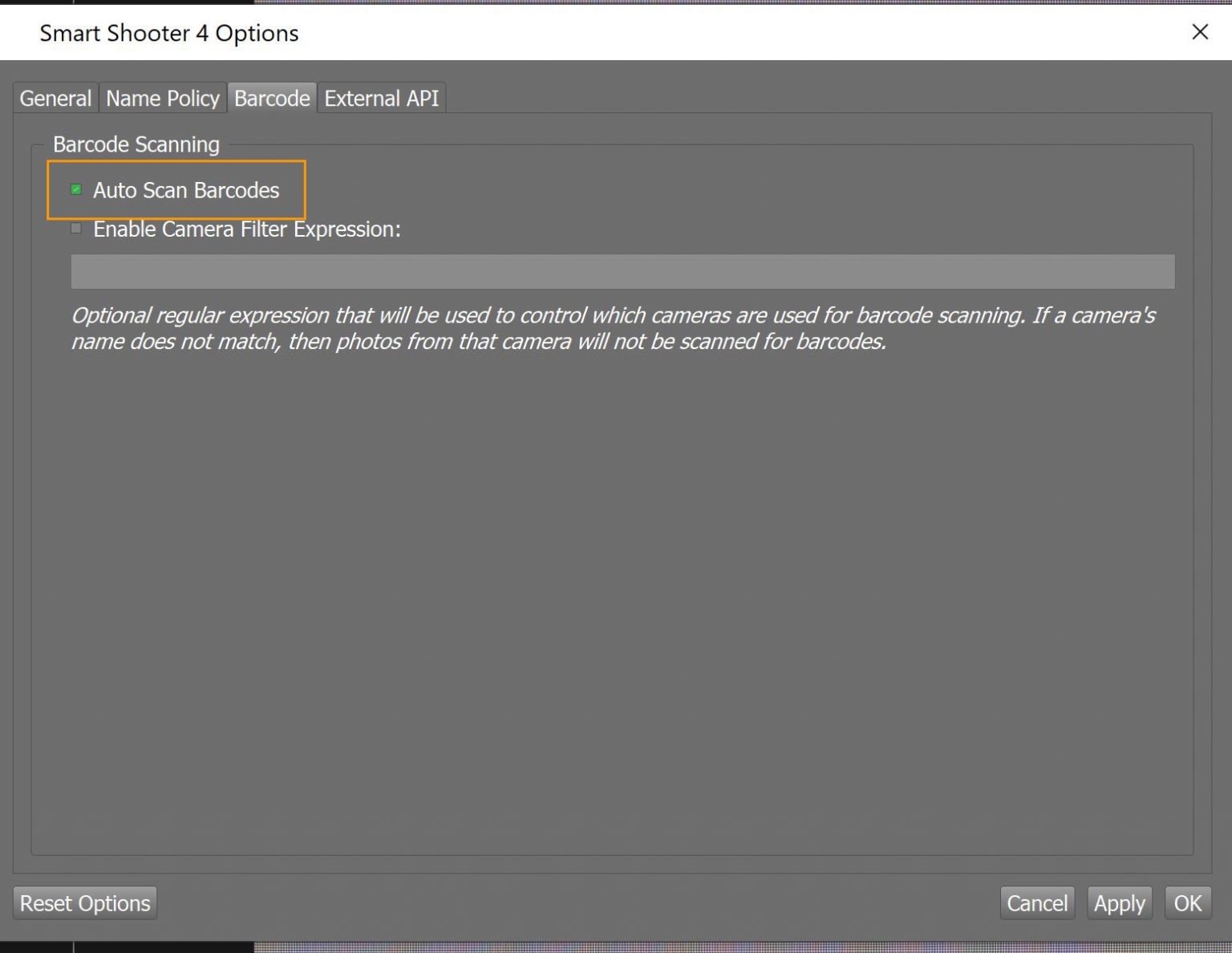 On Mac: Smart Shooter > Preferences > Barcode